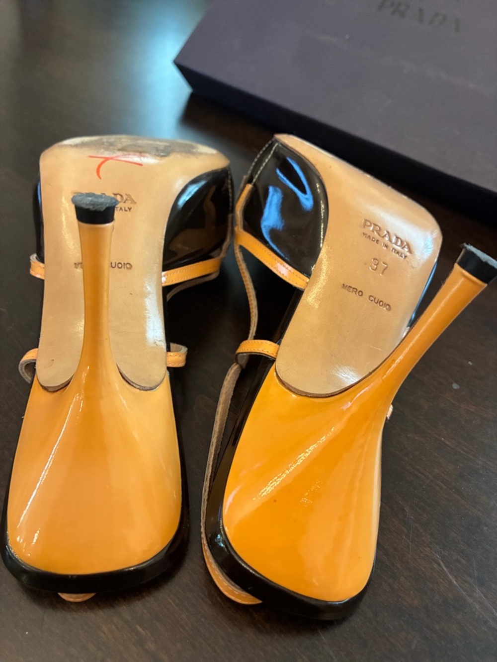 Rare Y2K Prada sexy EUC Black Patent + Magnolia coral Strappy Slingback. 37 - Picture 5 of 16